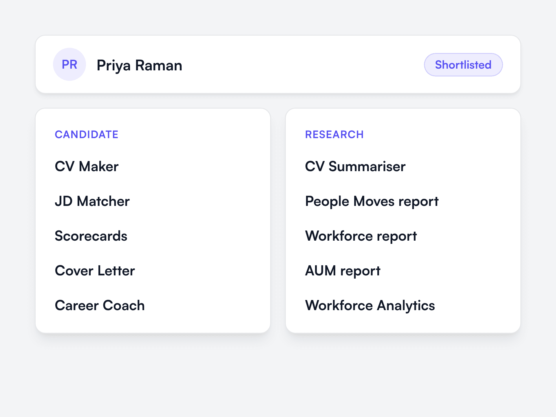 Candidate and research tools in one place